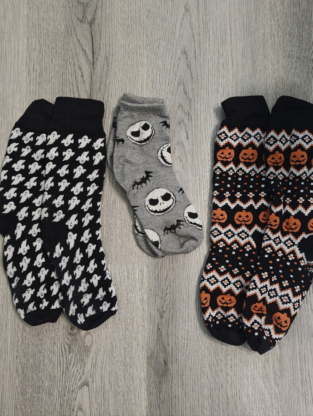 Lot of 3 Halloween Spooky Socks Ghost Pumpkin Jack Skellington